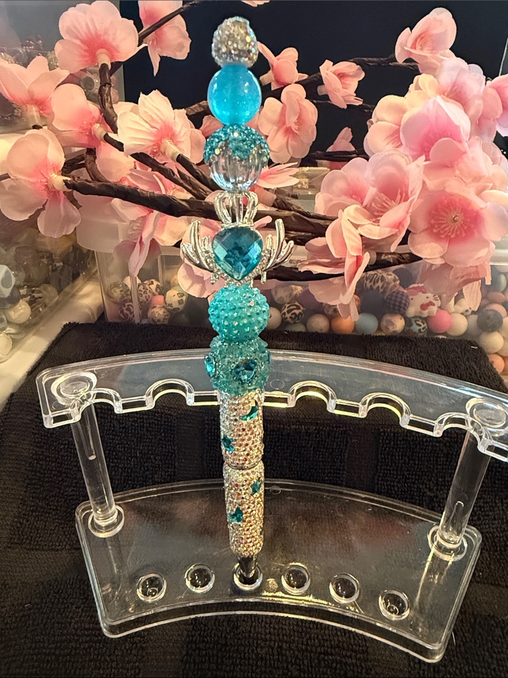 Handcrafted Teal Beaded Decorative Pen - Home Office Arts & Crafts